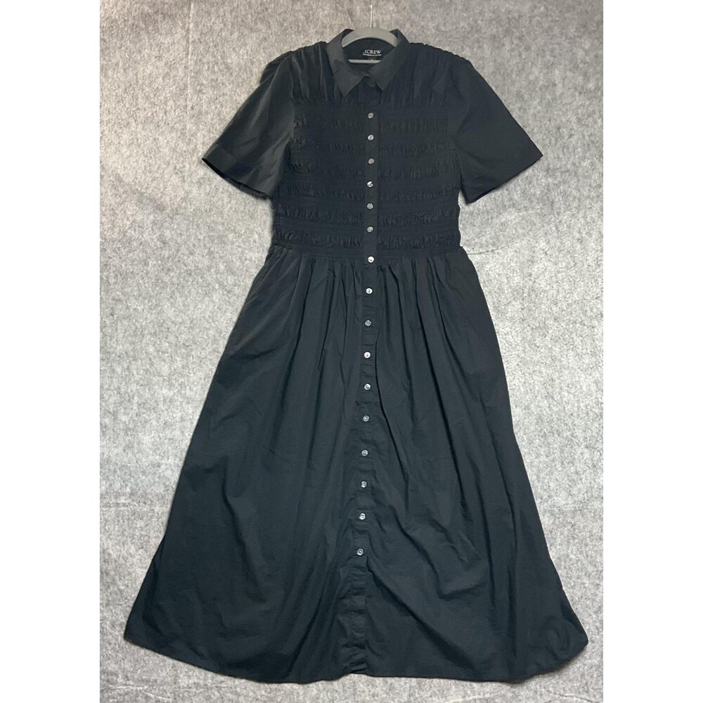 J.CREW Dress Women Medium Black Smocked Pockets Button Front Maxi Cotton Capsule